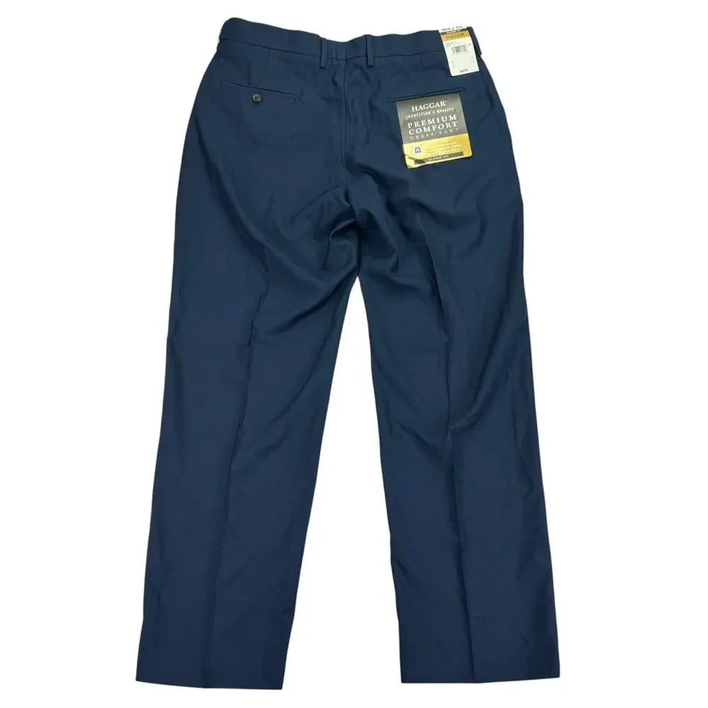 Haggar Mens Premium Comfort Classic Fit Flat Front Dress Pants Blue 36x30